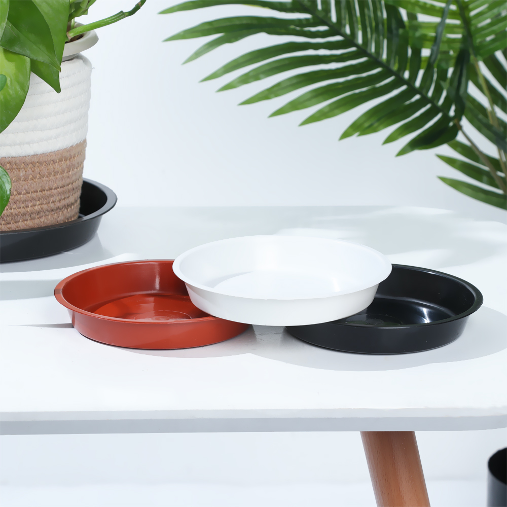 Drip Tray Saucer - ถาดปลูกต้นไม้รูปทรงกลม3ชิ้นถาดพลาสติกทนทานทนทานถาดเอนกประสงค์สำหรับงานหนักจานรองสีแดงสีขาวดำกระถางต้นไม้กลางแจ้งในร่ม