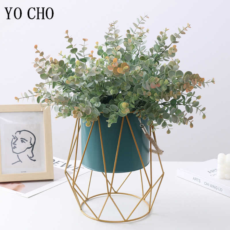 Bonsai Garden Art - 5ส้อม/Bunch Silk Eucalyptus ใบสาขาประดิษฐ์ DIY ตกแต่งสวนแต่งงานพวงหรีด