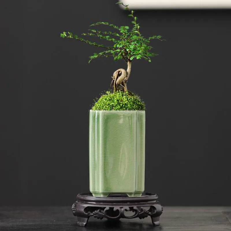 Bonsai Garden Art - กระถางดอกไม้เซรามิกเคลือบสีเขียวหยกทรงสี่เหลี่ยม สำหรับปลูกบอนไซ แจกัน กระถางต้นไม้ งานฝีมือ ของตกแต่งบ้านและสวน