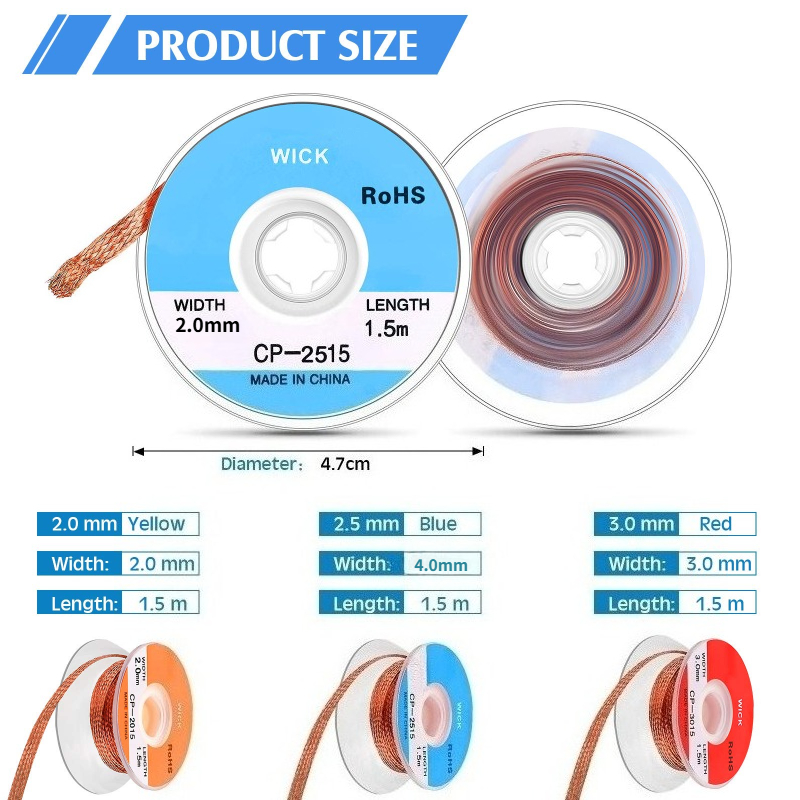 Copper Wire Roll - สายดูดตะกั่วแบบไม่ต้องล้าง สายทองแดงดูดตะกั่วแบบม้วน สำหรับลบตะกั่วออกจากแผงวงจร PCB และชิป BGA